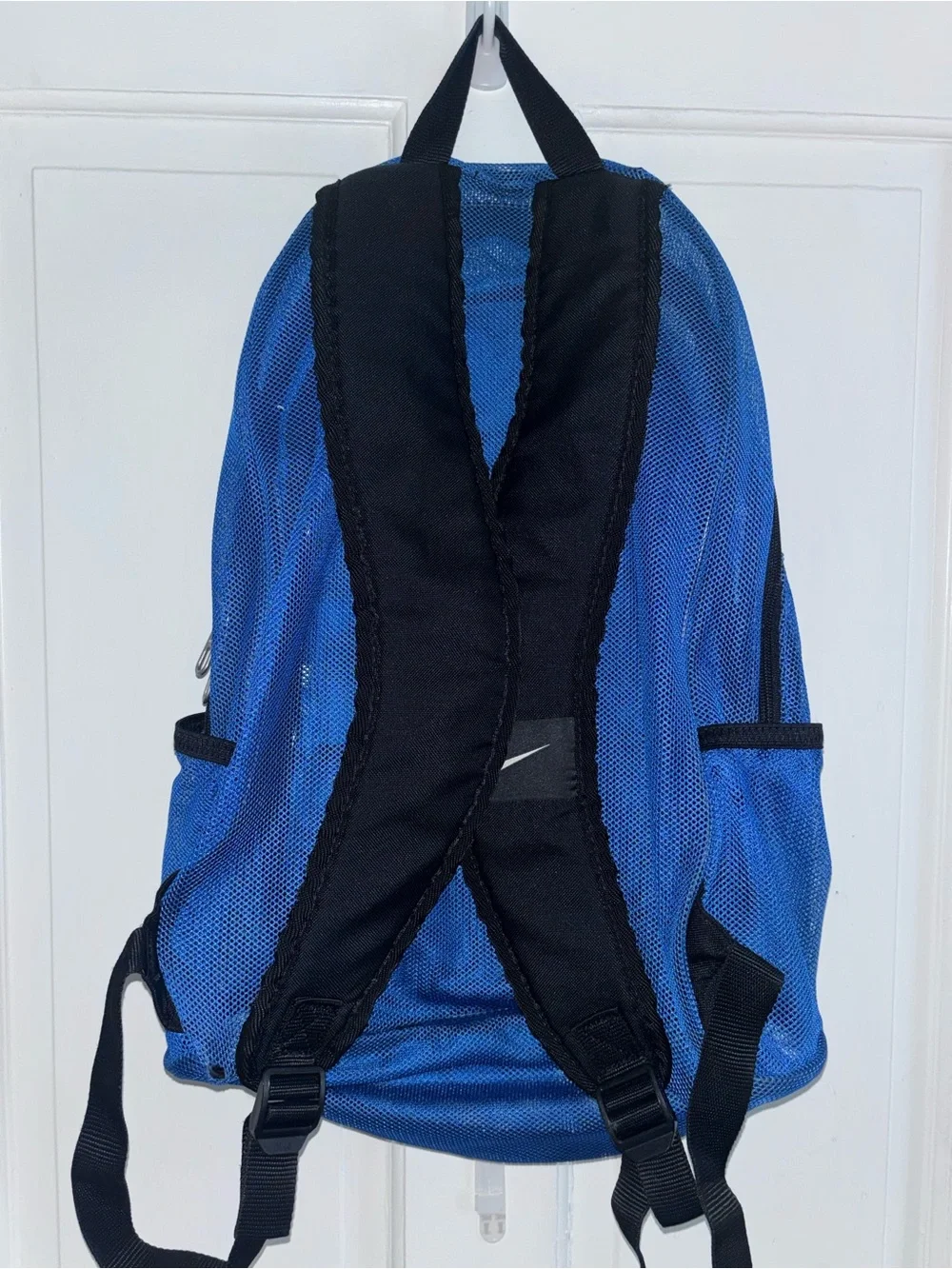 Nike Blue Mesh Backpack Black Straps Gym Swim Camp Sports Bag -Machine Washable